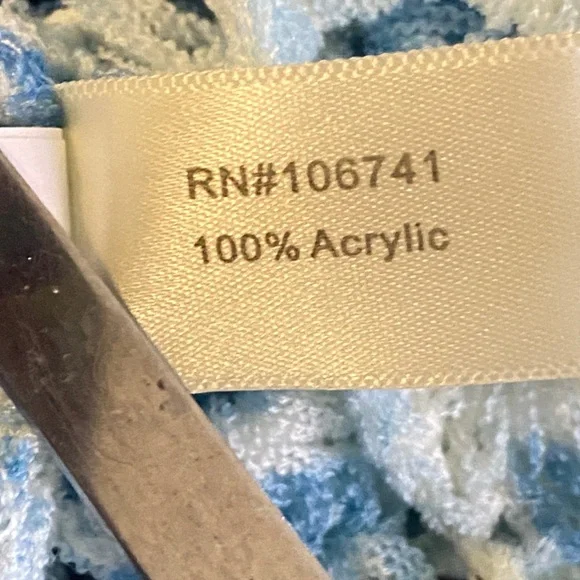 Boston Proper Blue White Open Stitch Crochet V-Neck Sweater 3625 - Picture 10 of 10